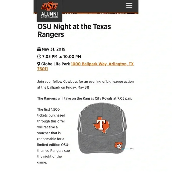 OSU Night at TEXAS RANGERS - Limited Edition OSU Themed Rangers Cap - Snap Back - Picture 2 of 7